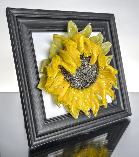 framed wilted sunflower in white frame #1