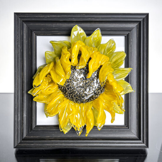 framed wilted sunflower in white frame #1