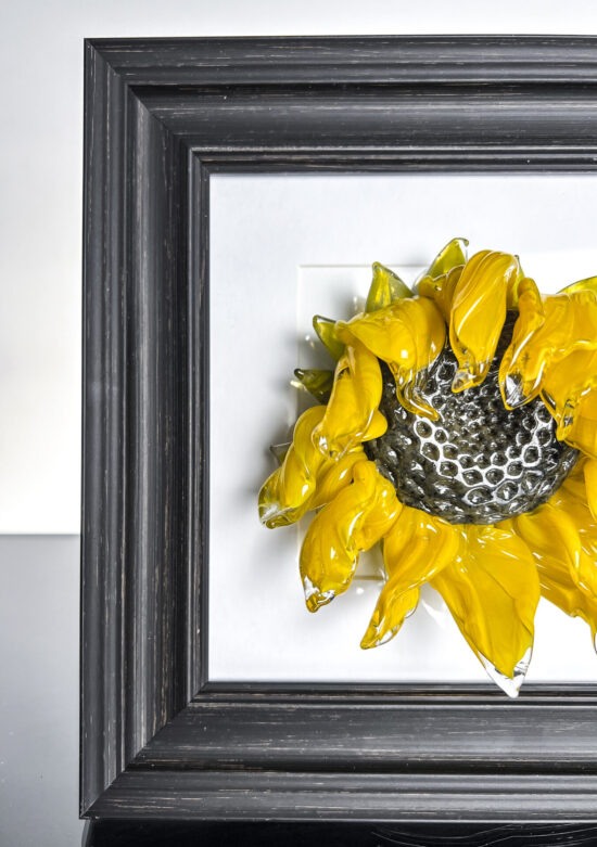 framed wilted sunflower in white frame #1